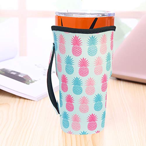 F-Five Reusable Iced Coffee Cup Sleeve Neoprene Insulated Sleeves Cup Cover Holder Idea for 30oz - 32oz Tumbler Cup,Trenta Starbucks,Large Dunkin Donuts (Only Cup Sleeves) (Pineapple) - Thumbnail 6