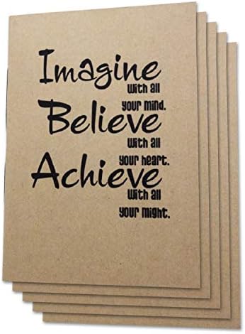 (Set of 5) A6 Handmade 4 x 5.75 inches Kraft Notebook/Imagine Quote Cover / 60 Unlined Page | Lay Flat Binding | 100 gsm Cream Paper