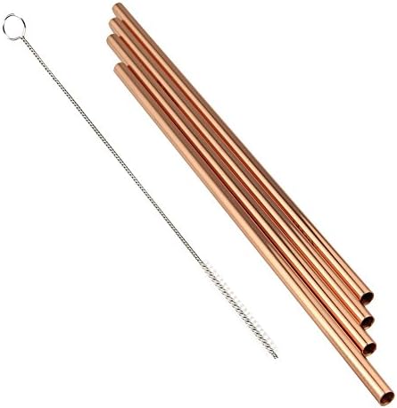 Copper Straws,Reusable Metal Straws Straight,Mirror Finished Pure Drinking Straws 8" Fits 20oz RTIC Yeti Ozark Trail Tumblers Cold Beverage for Party, FREE Cleaning Brush Gift Packing (Set of 4)