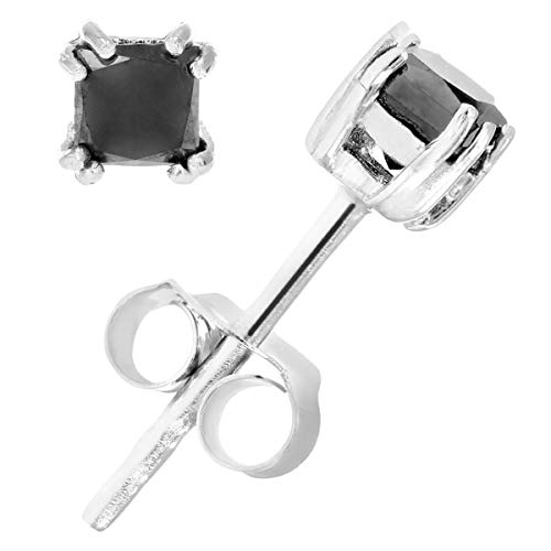 1/3 cttw Black Diamond Princess Cut Earrings in .925 Sterling Silver - Thumbnail 3