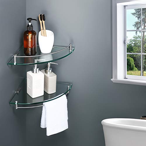 KES Glass Corner Shelf for Bathroom Corner Shower Shelf Tempered Glass