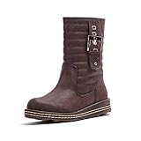Alexis Leroy Winter Fashion Womens' Classic Solid Buckle Style Ankle High Snow Boots