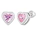 Rhodium Plated Heart Bezel Pink Cubic Zirconia Screw Back Earrings for Little Girls - Safety Screw Back Studs for Baby Girls, Kids & Young Girls - Sparkling Small Heart Love Earrings