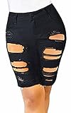 Ermonn Womens High Waist Washed Distressed Denim Shorts Plus Size