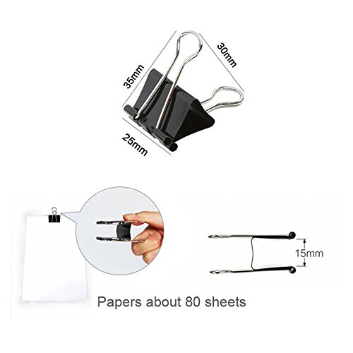 Vonpri 100Pcs Binder Clips Paper Clamp Black 1 inch (25 mm) Medium for Office Home Memo Notes File Organizer