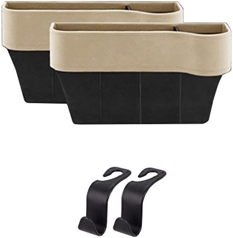 Codyna 2 Pack Car Seat Side Organizer with Back Seat Headrest Hanger Hook (2 pcs) (Khaki)