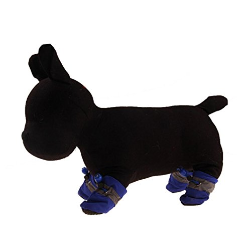 Sunward Pet Dogs Adjustable Boots Leather Cashmere Winter Anti-Slip Warm Rain Snow Shoes (3.52.5cm(W H), Blue(Without Cashmere))