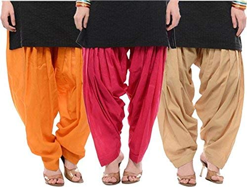 Traditional Women's Soft 100% Cotton semi-Patiala Bottom Salwar Combo pack for waist size 24 to 38 [orange-skin-rani]