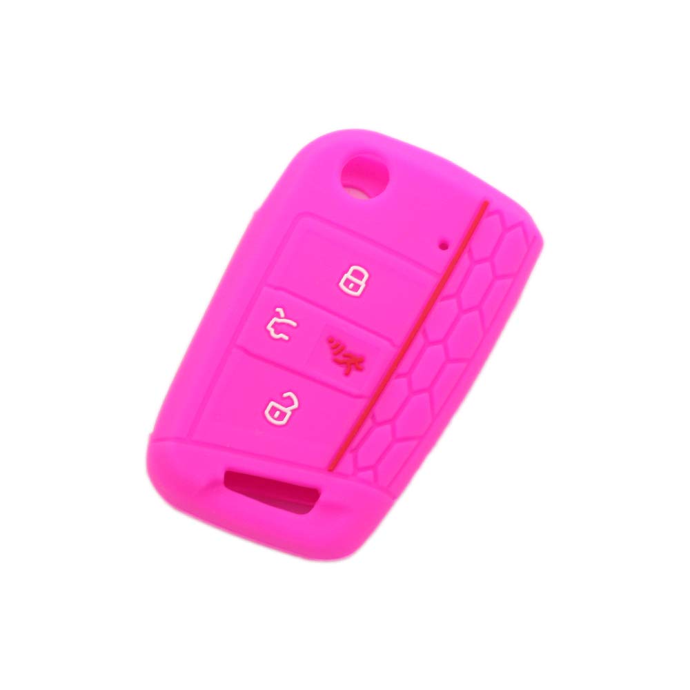 BROVACS Silicone Cover Protector Case Holder Skin Jacket Compatible with VOLKSWAGEN Golf GTI Tiguan Polo SKODA Octavia 4 Button Flip Remote Key Fob CV9806 Rose