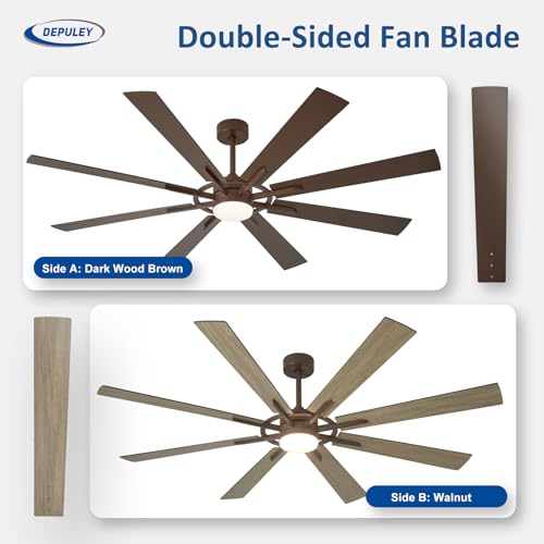 Depuley Large Ceiling Fans with Lights: Modern 72 Inch 8 Blade Outdoor Ceiling Fan with Remote APP Control - Dimmable Brown Big Fan Light Indoor Reversible 6 Speed Quiet DC Motor