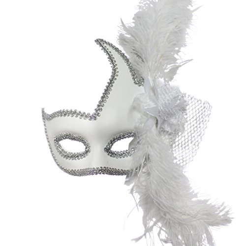 White Feathers Woen's Party Masquerade Mask Cosplay Venetian Mask, One Size
