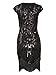 Vijiv Art Deco Great Gatsby Inspired Tassel Beaded 1920s Flapper Dress, Pure Black, XX-Large