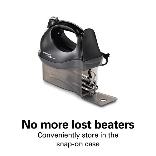 Hamilton Beach Power Deluxe 6-Speed Electric Hand Mixer with Snap-On Storage Case, QuickBurst, Beaters, Whisk, Powerful 250 Watt Motor, Bowl Rest, Black (62692)