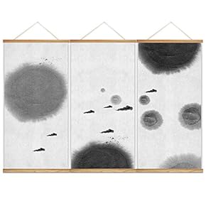 3 Panel Hanging Poster NO Magnetic Wooden Framed, Ink and Zen Home Wall Canvas Prints Decoration Ready to Hang - 18"x36"x3 Panels