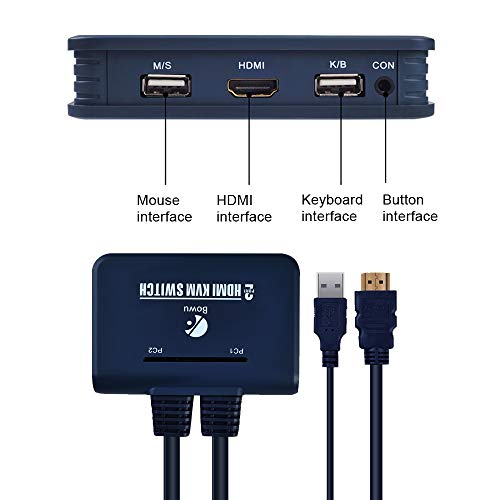 Optimal Shop 2 Port USB HDMI KVM Switch Cable Dual Monitor Keyboard Mouse HDMI Switch Support Desktop Controller Switching-Blue