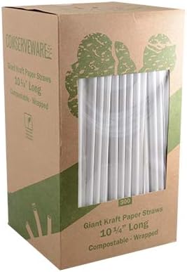 Pack of 300 Kraft Jumbo Paper Straws ~ Individually Wrapped Extra Large Premium Biodegradable Eco Friendly Drinking Straws ~ 10” (25.5cm) ~ Great for Juices, Smoothies, Milk Shakes