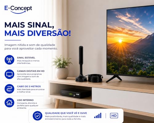 Antena Digital Interna HD para TV – Sinal Forte e Estável, Canais Abertos em Alta Definição, Compatível com Smart TVs Samsung, LG, Sony, TCL e Mais – Não Precisa Configurar