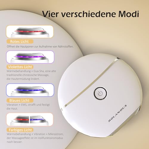 EMS Gua Sha, Rolandus Face Massager Gua Sha Electric with Vibration & Heat Face Shaping Tool with Red, Blue, Green and Colourful Light Face Massager for Face Anti Wrinkle Anti Ageing