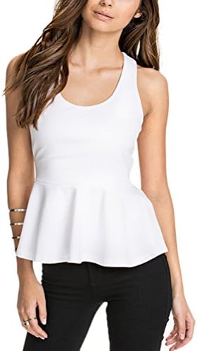 Gressa Women's Scoop Neck Sleeveless Backless Cross Back Peplum Slim Tank Top White US/6
