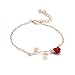 MUZHE Charm 3D Red Rose Flower Bracelet, Romantic Rose Gift for Women, Beauty and The Beast Rose Jewelry, Gardeners Bracelet (Rose Gold Bracelet)