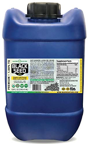 100% USDA Organic Certified Premium Black Cumin Seed Oil | Darkest & Highest TQ Content 1.08% | Nigella Sativa | Undiluted | Cold Pressed | Solvent Free | Certified Vegan & Non-GMO (128oz)