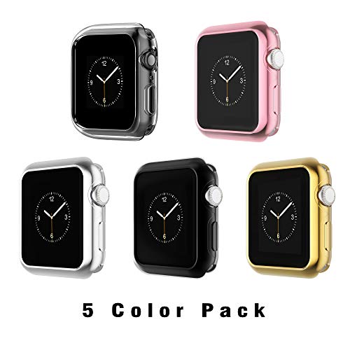 Coobes Compatible with Apple Watch Case Series 4 44mm 40mm, Ultra-Thin TPU Plating Bumper Shiny Lightweight Shockproof Protector Cover Slim Shell Frame Compatible iWatch (Square-5 Color Pack, 44mm)