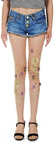 Transfertex Fashion Handmade Fishnet Stockings Fairy Hollow Stretchy Tights Seamless Sexy Net Pantyhose Women Beige Flower