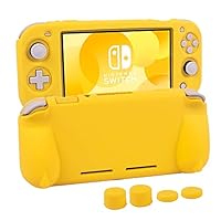 Silicone Protective Case for Nintendo Switch Lite, Soft Grip Case Cover with Comfort Ergonomic Handles for Nintendo Switch Lite 2019 [Self Stand][4 Thumb Stick Caps] (Yellow)