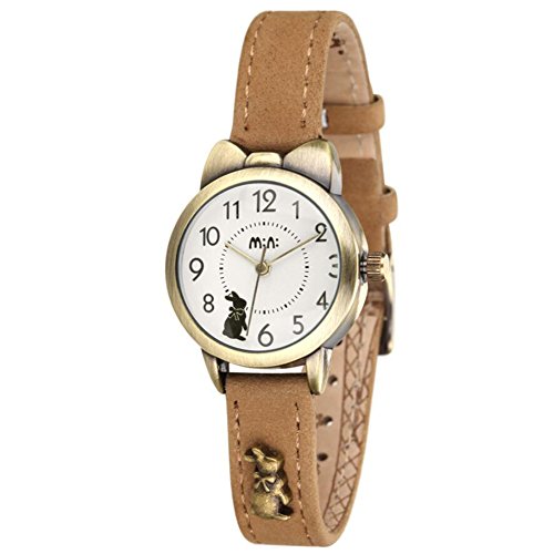 Fq-234 Soft Leather Strap Bowknot Cute Bunny Girl's Women's Students Quartz Wrist Watches Khaki Color