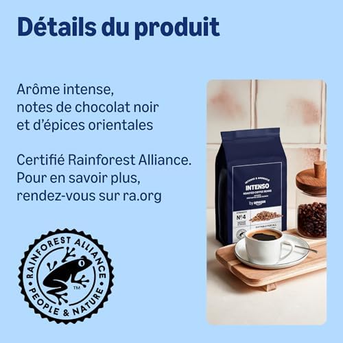 Grains de Café Intenso, Torréfaction Légère, 1kg (2 paquets de 500g) – Certifiés Rainforest Alliance
