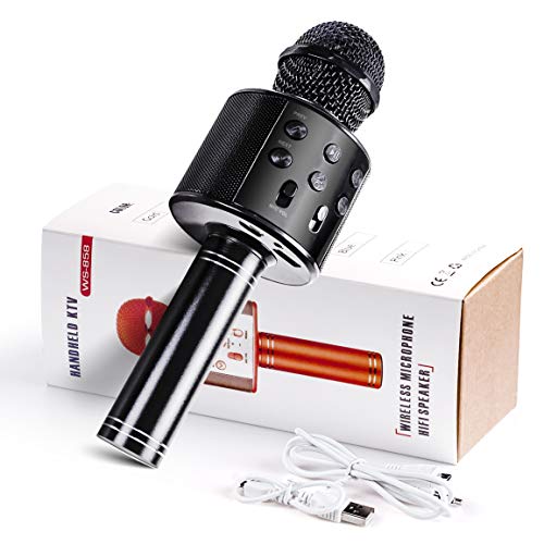 Wireless Bluetooth Karaoke Microphone for Kids Adults, Wrystte 5 in 1 Portable Handheld Karaoke Machine for 4-15 Year Old Girls Boys Birthday Xmas Party(Black)