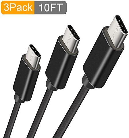 USB Type C Cable, USB C Cable Nylon Braided Long Cord USB Type A to C Fast Charger for Macbook, LG G6 V20 G5,Google Pixel, Nexus 6P 5X, Nintendo Switch, Samsung Galaxy S8+(Black) (BLACK,3PC,10FT)