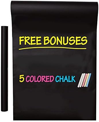 Self-Adhesive Wall Blackboard Sticker Chalkboard Decal Wall Sticker with 5 Colored Chalk - Blackboard Contact Paper Vinyl Measures 17.7" X 78.7" - Black