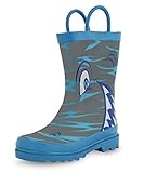Puddle Play Kids Boys' Shark in the Sea Character Printed Waterproof Easy-On Rubber Rain Boots (Toddler/Little Kids) 