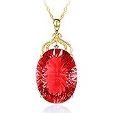 Q&D&S 18K Birthstone Gold Plated Garnet Pendant Necklace, Crystal Red Pendant Necklace for Women Boho Red Jewelry for Gift