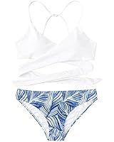 DIDK Women's Crisscross Palm Tree Print Bikini Set White XL
