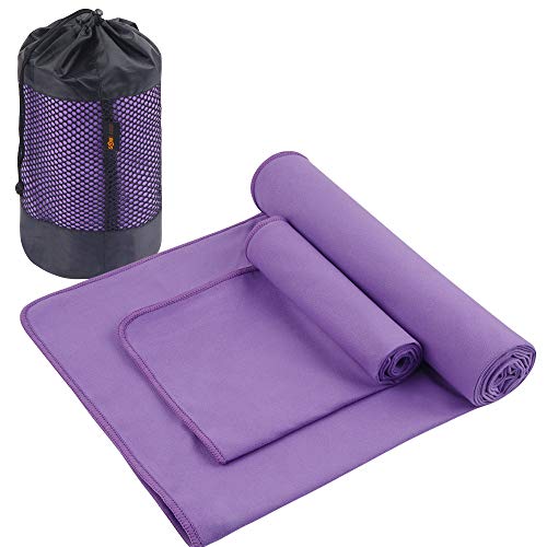 sunland Yoga Towel Sweat Absorbent Soft Non-Slip Hot Yoga Towel + Hand Towel 2 in1 Set with Carry Bag Ideal for Pilates Hot Yoga Bikram 24 inches x 72 inches Purple - Thumbnail 7