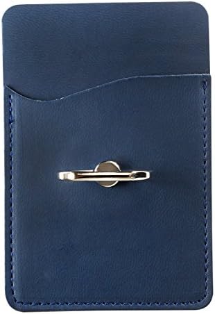 Ashee PU Leather Cell Phone Wallet Pocket Card Holder Pouch with Ring Stand Stick On The Back of Mobile Devices, Adhesive Sticker Back (Navy Blue)