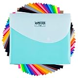HTV Heat Transfer Vinyl: 20 Pack 12" x 10" Iron-on Sheets - 2 black, 2 white and 16 individual color sheets plus Teflon for Silhouette, Cricut or any cutting machine and iron or heat press application