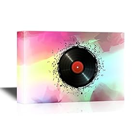 Music Canvas Wall Art - Vinyl Record and Music Notes - Gallery Wrap Modern Home Art | Ready to Hang - 12x18 inches