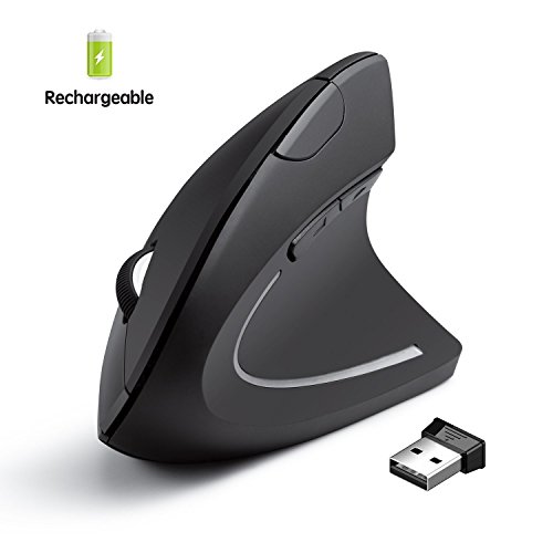 Bianco Rechargeable 2.4G Wireless Vertical Ergonomic Optical Mouse,3 Adjustable DPI 800/1200/1600 Levels 6 Buttons, for Laptop,Computer,PC, Desktop,Notebook Etc - Black