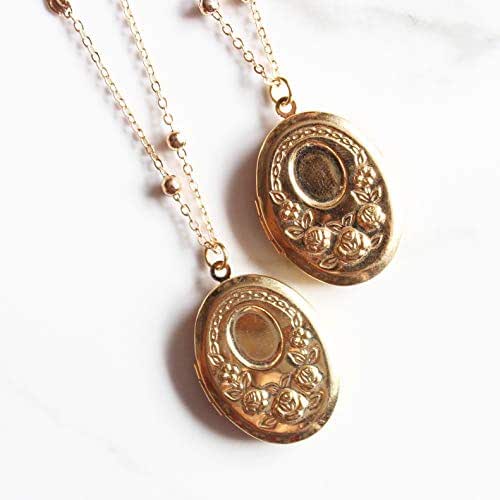 Amazon.com: 18K Gold filled Vintage Oval Floral Rose ...