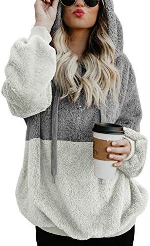 HUUSA Womens Sherpa Pullover Long Sleeves Fuzzy Sweater Hoodies Fleece Sweatshirt Zip up Oversized with Pockets