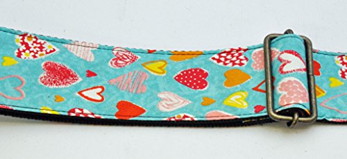 Live Line 2" = 50mm wide woven Guitar Strap with leather ends, Hearts on Blue LS2400BUH