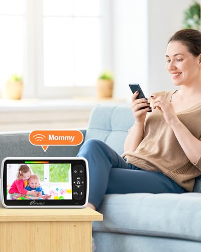 iFamily Split Screen Baby Monitor, Large Display Video Baby Monitor with 2 Cameras and Audio, Long Range, Remote pan tilt, Night Vision, Temperature Sensor, 2 Way Talk, Feeding Clock and lullabies. | Large Display Video Baby Monitor , Long Range, Remote pan tilt, Night Vision, Temperature, 2 Way Talk,Feeding Clock/lullabies