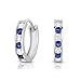 Sterling Silver Huggie Hoop Earring Channel-set with Alternating White and Blue Cubic Zirconia (Diameter 0.5