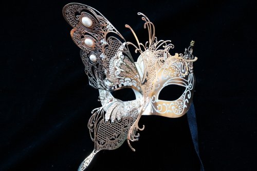 NEW Classic Venetian Elegant Swan w/ Grand Butterfly Design Laser Cut Masquerade Ballroom Mask for Mardi Gras or Halloween - Gold/White by VintageVenetian