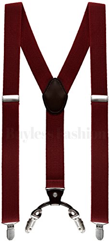 Buyless Fashion Mens 48" Elastic Adjustable 1 1/2" Suspenders In Y Shape - Burgundy
