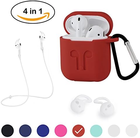 AirPods Case with Strap Protective Silicone Cover with Carabiner for Apple Airpods Accessories (RED(2 Pairs Ear hook for free))