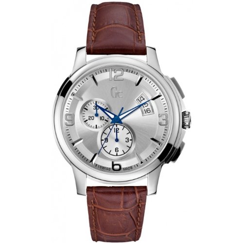 GUESS Men's Gc Classica Chrono Timepiece  Silver/Brown